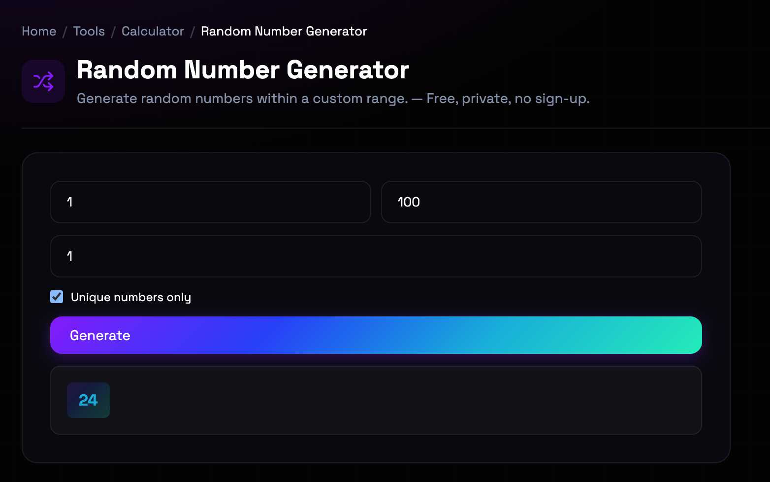 How to use Random Number Generator online — free, fast, and private